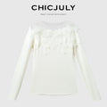 chicjuly Swan Neck Hand Embroidered 3d Floral Mesh Women's Wool Blouses 760188013312