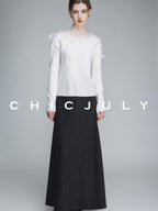 chicjuly Swan Neck Hand Embroidered 3d Floral Mesh Women's Wool Blouses