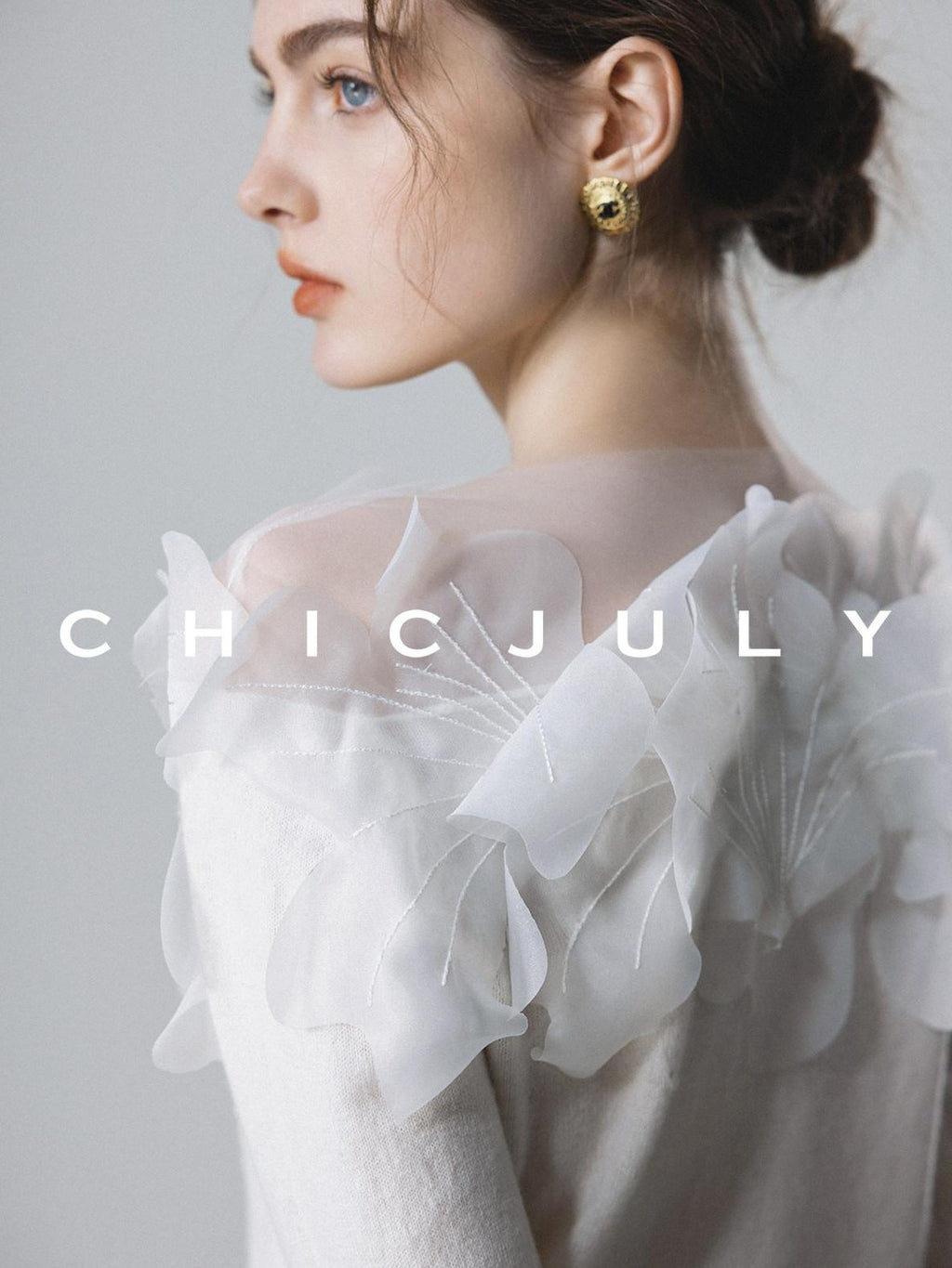 chicjuly Swan Neck Hand Embroidered 3d Floral Mesh Women's Wool Blouses