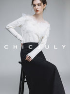 chicjuly Swan Neck Hand Embroidered 3d Floral Mesh Women's Wool Blouses