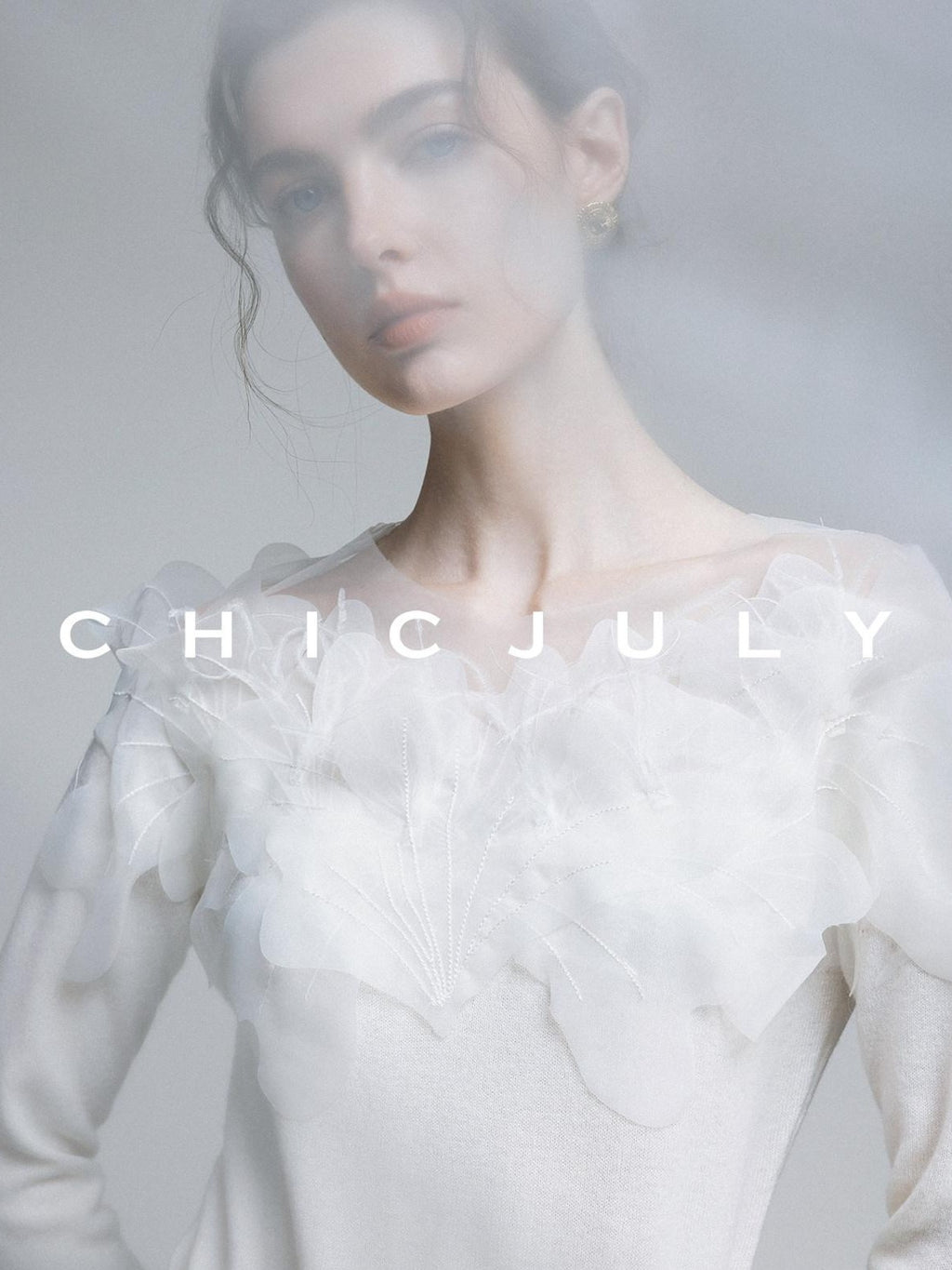 chicjuly Swan Neck Hand Embroidered 3d Floral Mesh Women's Wool Blouses