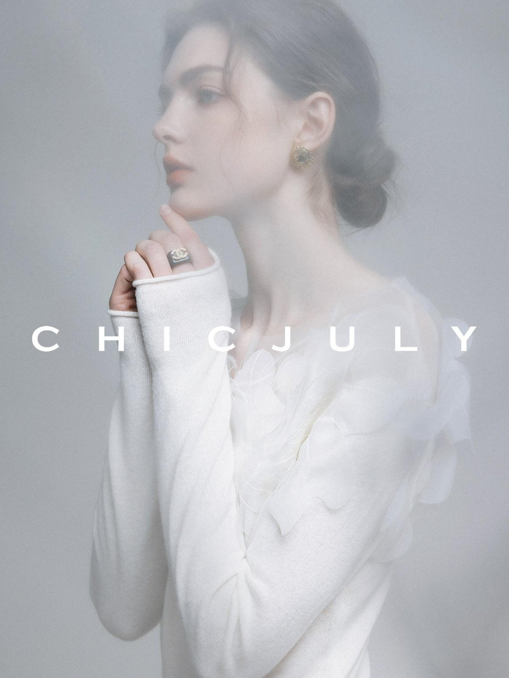chicjuly Swan Neck Hand Embroidered 3d Floral Mesh Women's Wool Blouses