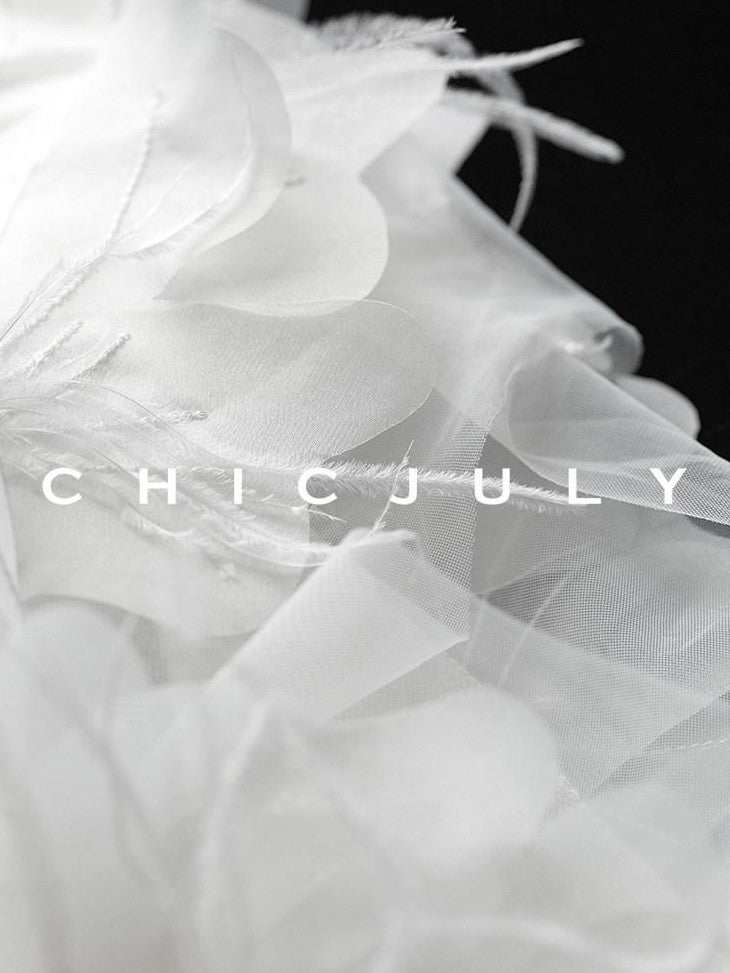 chicjuly Swan Neck Hand Embroidered 3d Floral Mesh Women's Wool Blouses