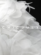 chicjuly Swan Neck Hand Embroidered 3d Floral Mesh Women's Wool Blouses