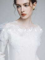 chicjuly Swan Neck Hand Embroidered 3d Floral Mesh Women's Wool Blouses