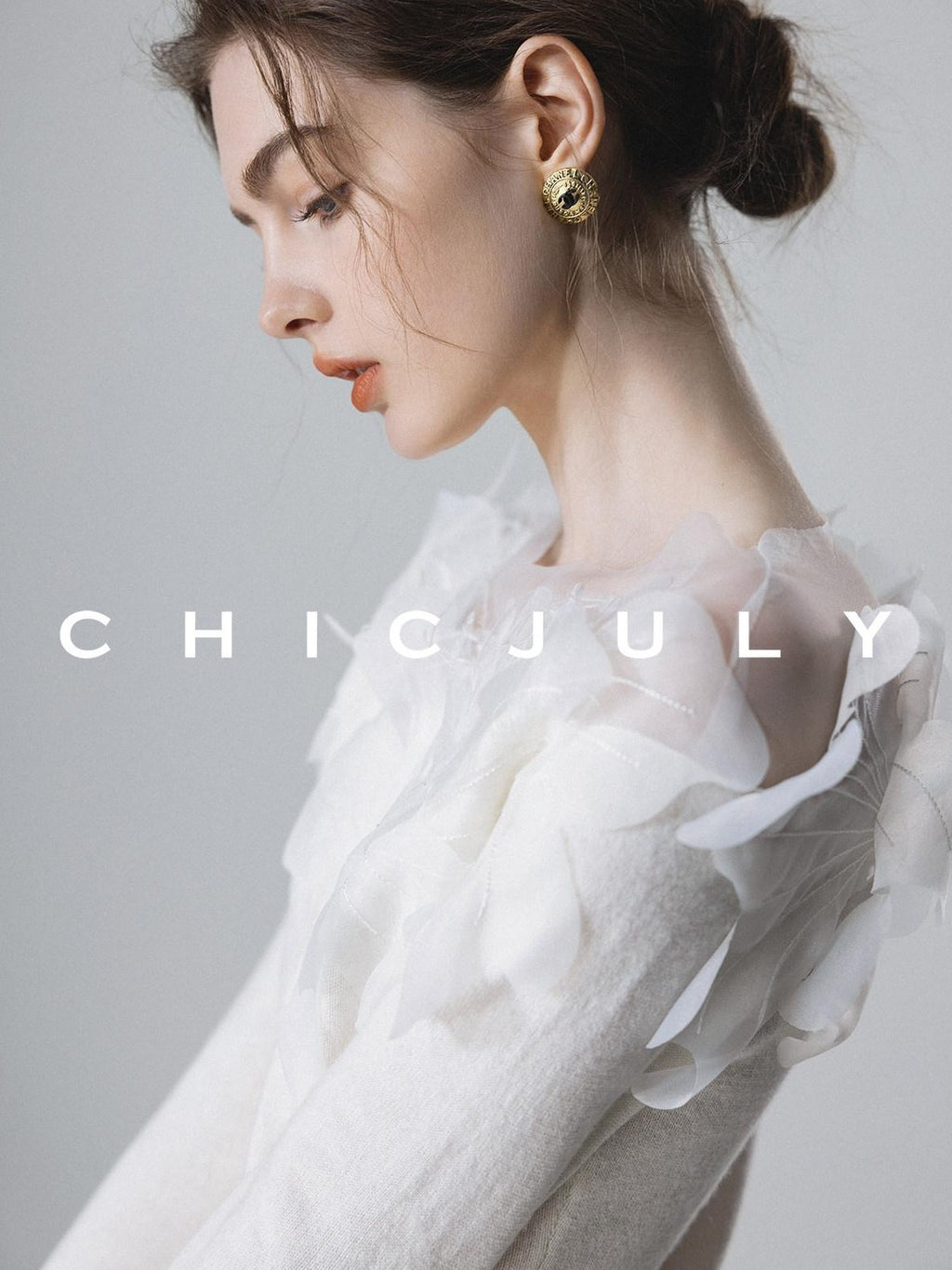 chicjuly Swan Neck Hand Embroidered 3d Floral Mesh Women's Wool Blouses