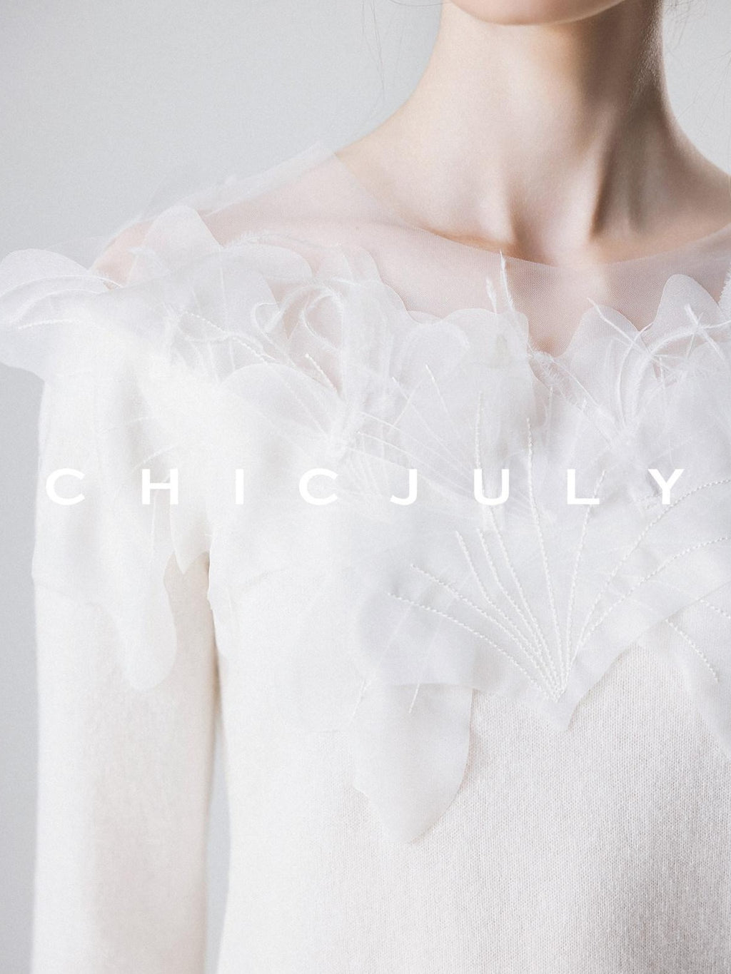 chicjuly Swan Neck Hand Embroidered 3d Floral Mesh Women's Wool Blouses