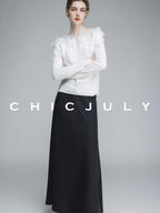 chicjuly Swan Neck Hand Embroidered 3d Floral Mesh Women's Wool Blouses