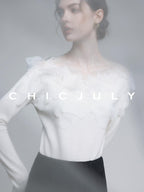 chicjuly Swan Neck Hand Embroidered 3d Floral Mesh Women's Wool Blouses