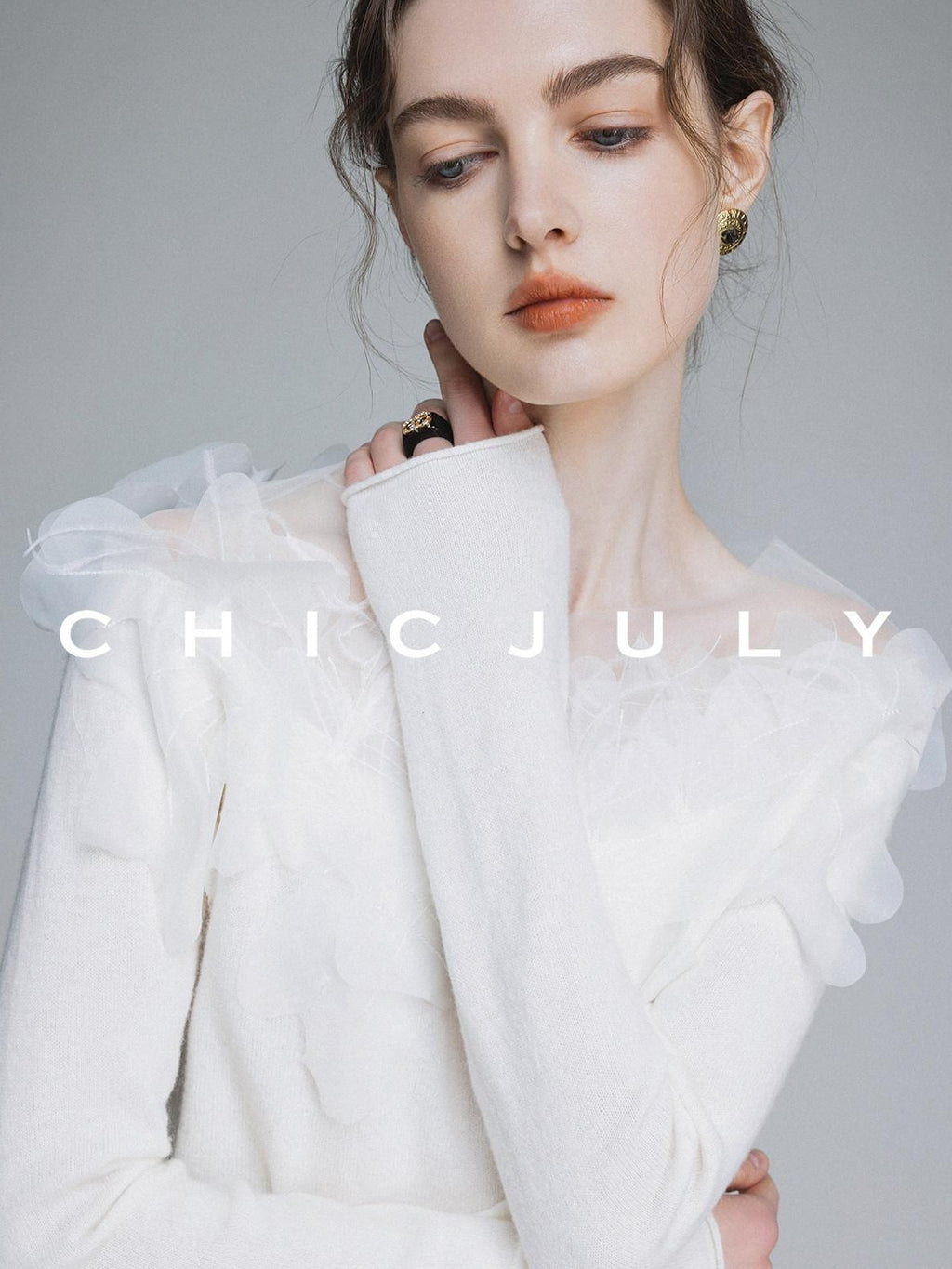 chicjuly Swan Neck Hand Embroidered 3d Floral Mesh Women's Wool Blouses