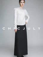 chicjuly Swan Neck Hand Embroidered 3d Floral Mesh Women's Wool Blouses