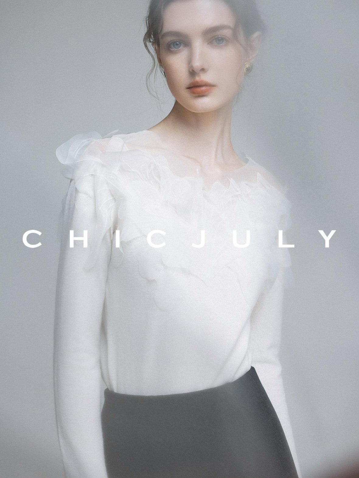 chicjuly Swan Neck Hand Embroidered 3d Floral Mesh Women's Wool Blouses