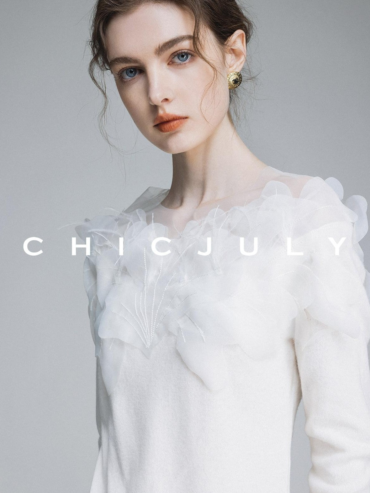 chicjuly Swan Neck Hand Embroidered 3d Floral Mesh Women's Wool Blouses