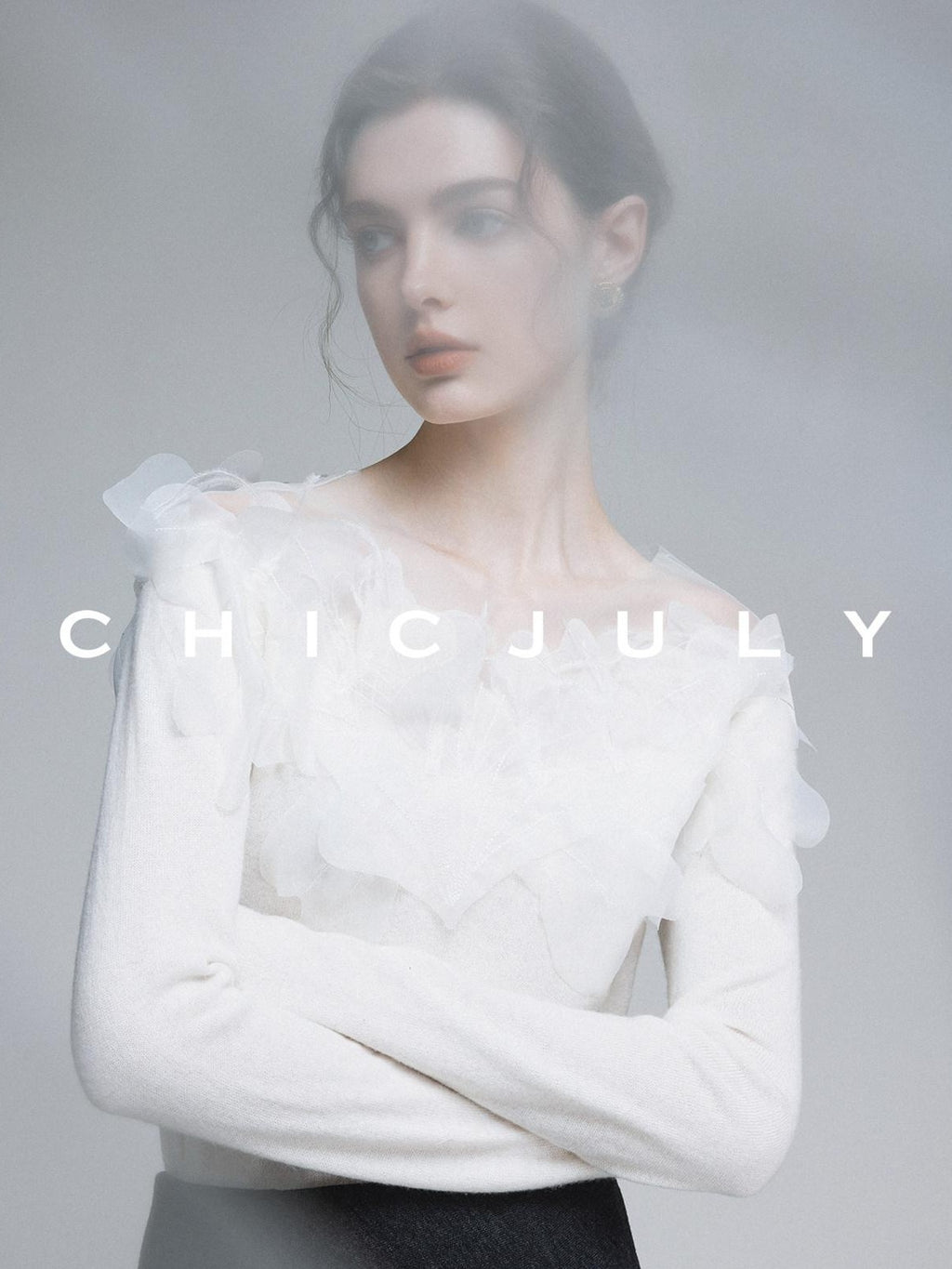 chicjuly Swan Neck Hand Embroidered 3d Floral Mesh Women's Wool Blouses