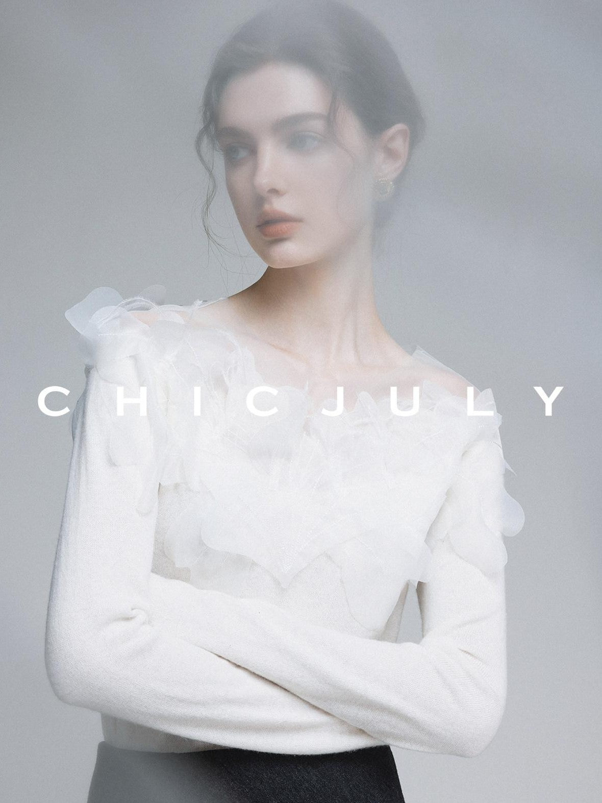 chicjuly Swan Neck Hand Embroidered 3d Floral Mesh Women's Wool Blouses