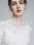 chicjuly Swan Neck Hand Embroidered 3d Floral Mesh Women's Wool Blouses