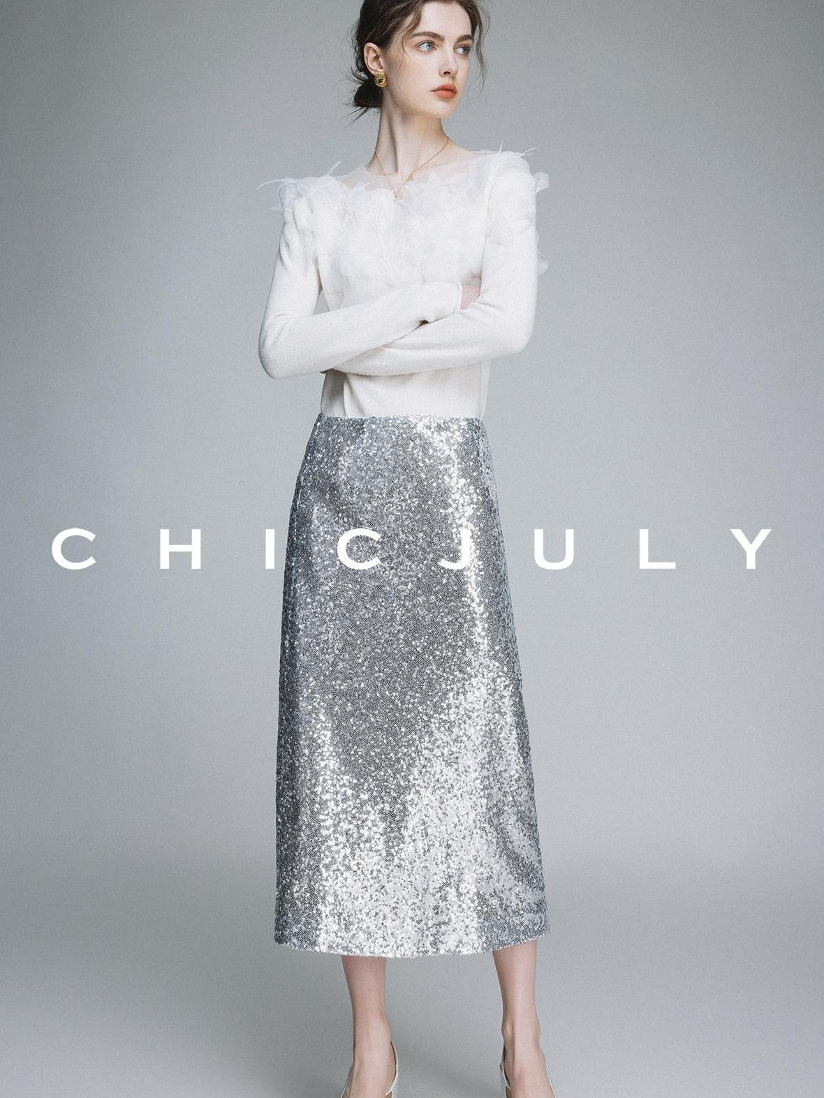 chicjuly Swan Neck Hand Embroidered 3d Floral Mesh Women's Wool Blouses