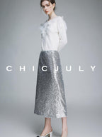 chicjuly Swan Neck Hand Embroidered 3d Floral Mesh Women's Wool Blouses