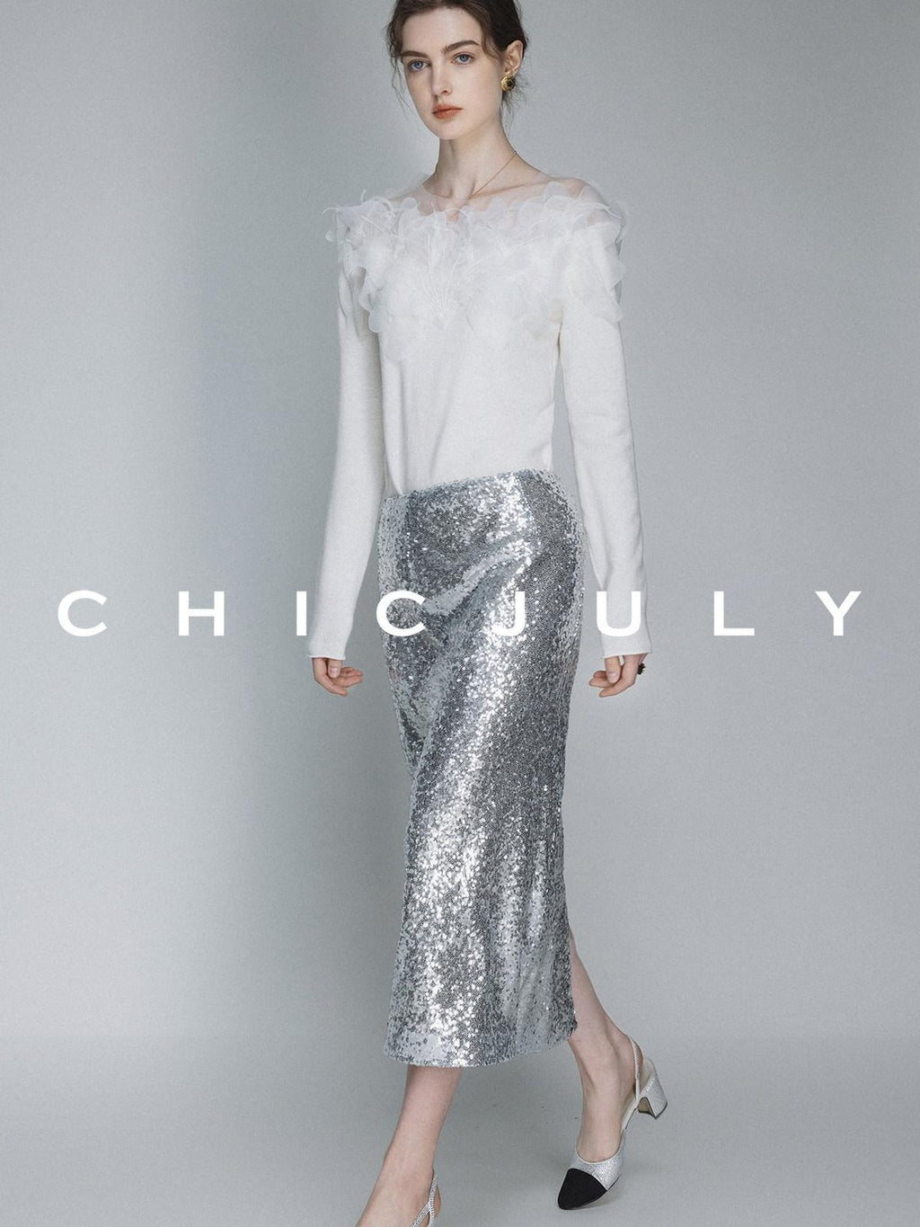 chicjuly Swan Neck Hand Embroidered 3d Floral Mesh Women's Wool Blouses