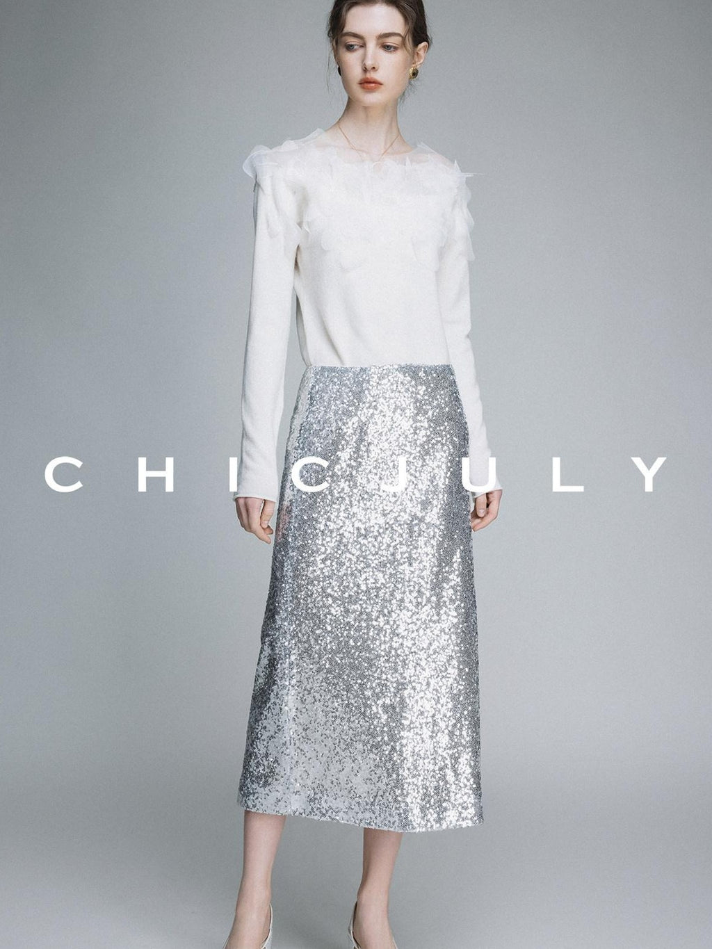 chicjuly Swan Neck Hand Embroidered 3d Floral Mesh Women's Wool Blouses