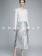 chicjuly Swan Neck Hand Embroidered 3d Floral Mesh Women's Wool Blouses