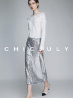 chicjuly Swan Neck Hand Embroidered 3d Floral Mesh Women's Wool Blouses