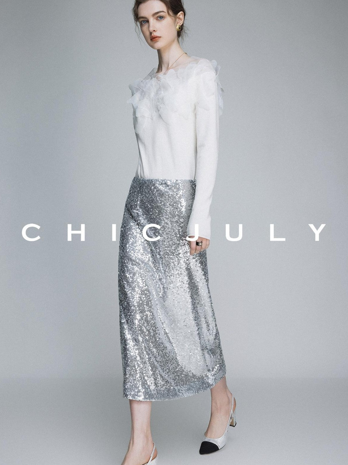 chicjuly Swan Neck Hand Embroidered 3d Floral Mesh Women's Wool Blouses