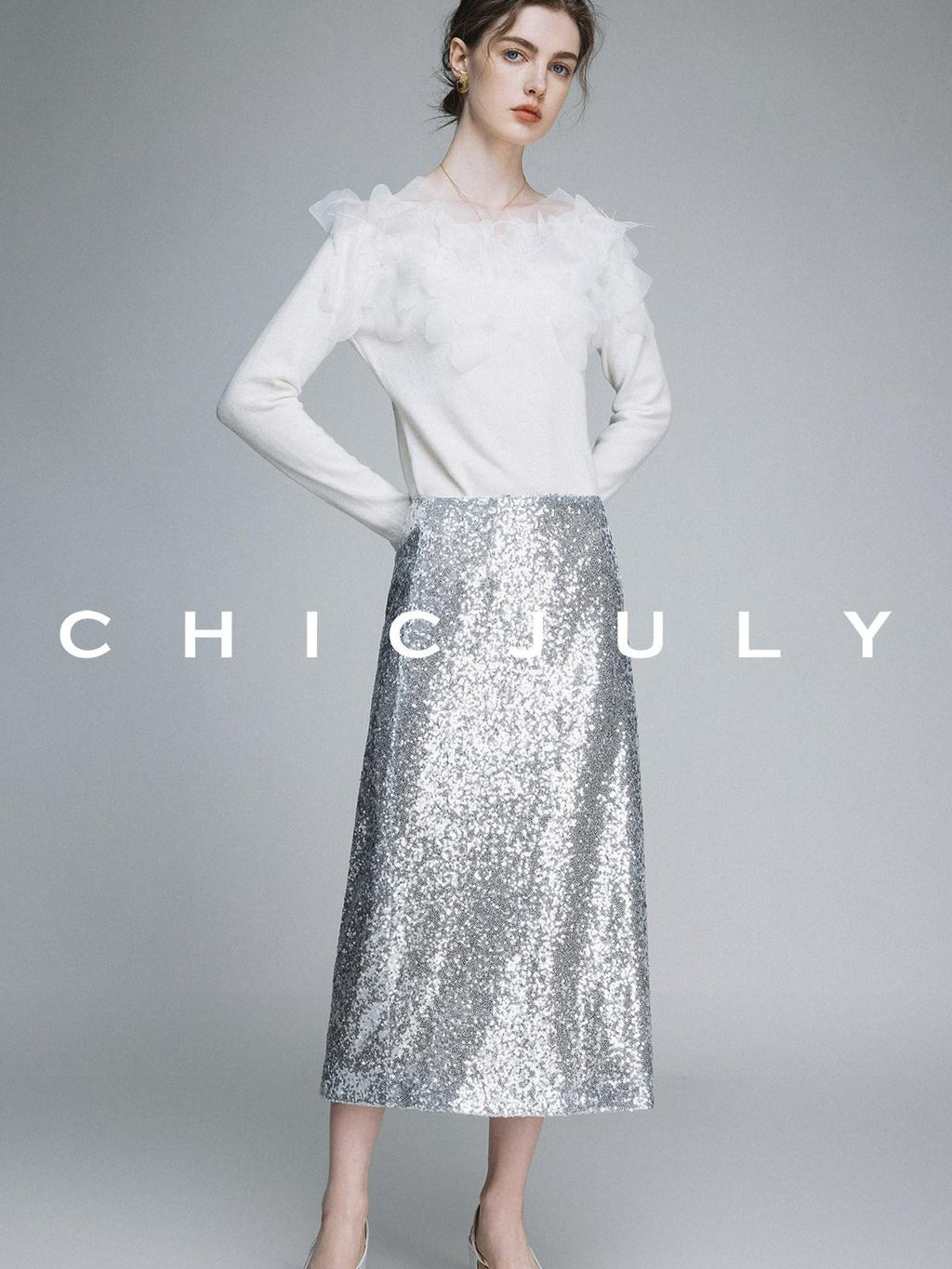 chicjuly Swan Neck Hand Embroidered 3d Floral Mesh Women's Wool Blouses