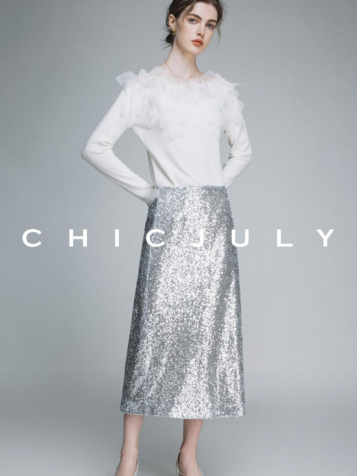 chicjuly Swan Neck Hand Embroidered 3d Floral Mesh Women's Wool Blouses