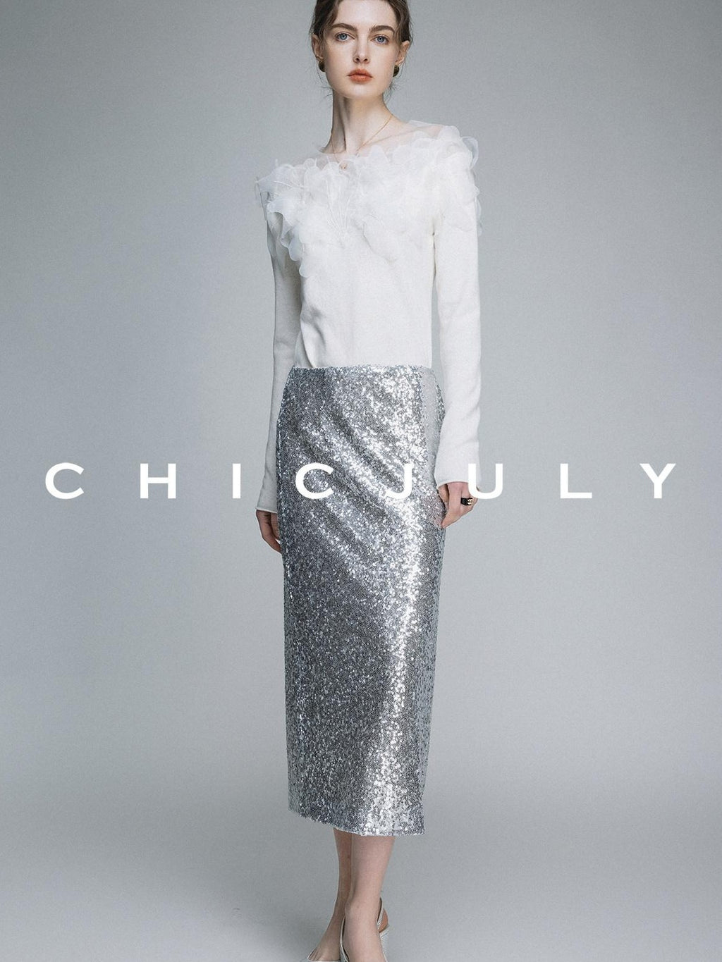 chicjuly Swan Neck Hand Embroidered 3d Floral Mesh Women's Wool Blouses