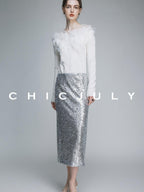 chicjuly Swan Neck Hand Embroidered 3d Floral Mesh Women's Wool Blouses