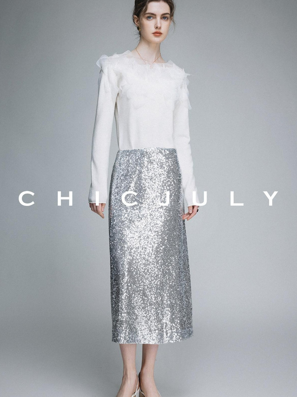 chicjuly Swan Neck Hand Embroidered 3d Floral Mesh Women's Wool Blouses