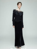 chicjuly Swan Neck Hand Embroidered 3d Floral Mesh Women's Wool Blouses