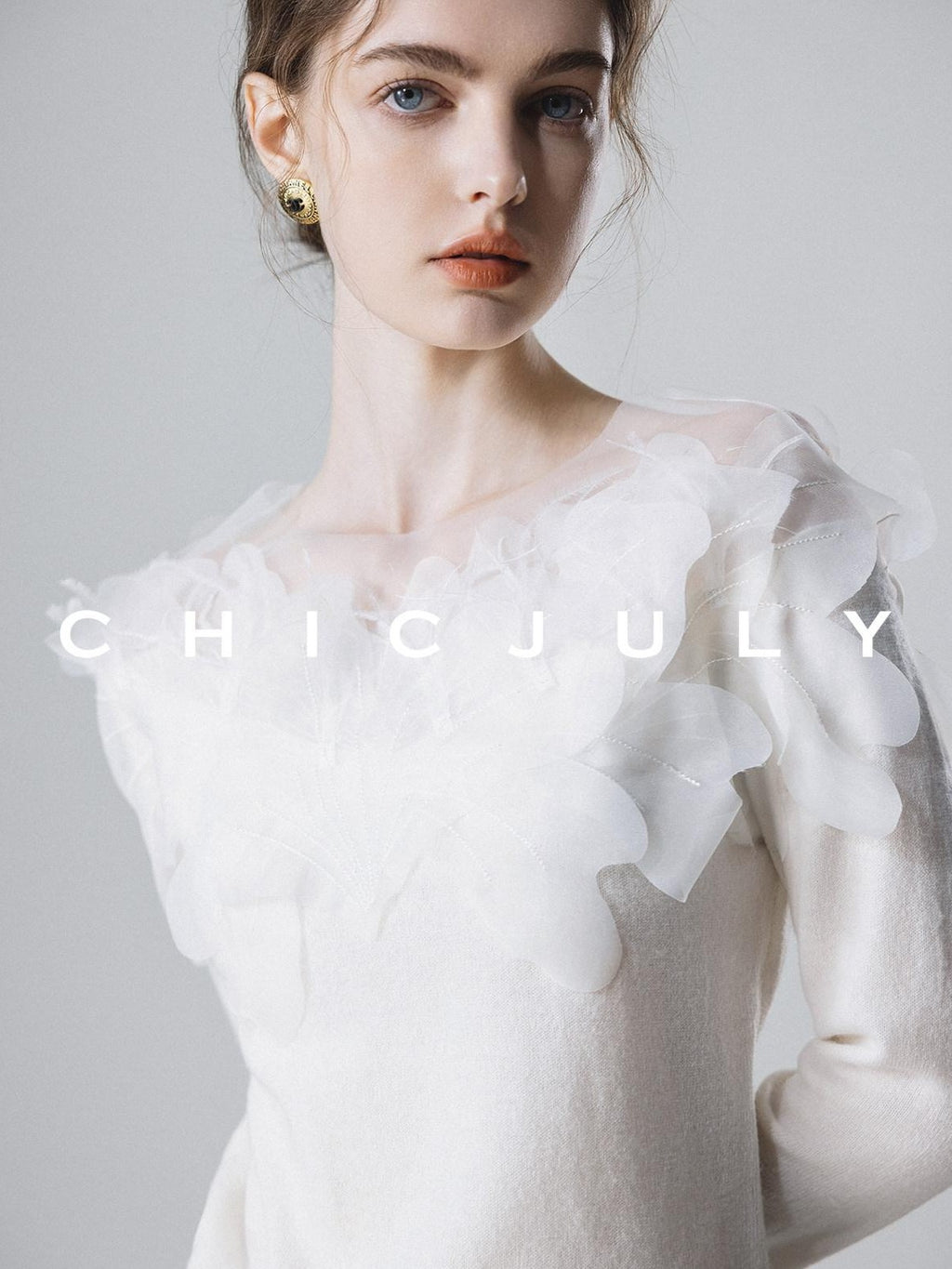 chicjuly Swan Neck Hand Embroidered 3d Floral Mesh Women's Wool Blouses
