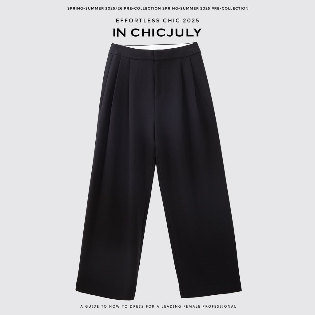 chicjuly Tailored Tapered Non Iron High Waist Women's Wool Lyocell Blend Wide-leg Pants 963133154216