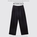 chicjuly Tailored Tapered Non Iron High Waist Women's Wool Lyocell Blend Wide-leg Pants 963133154216