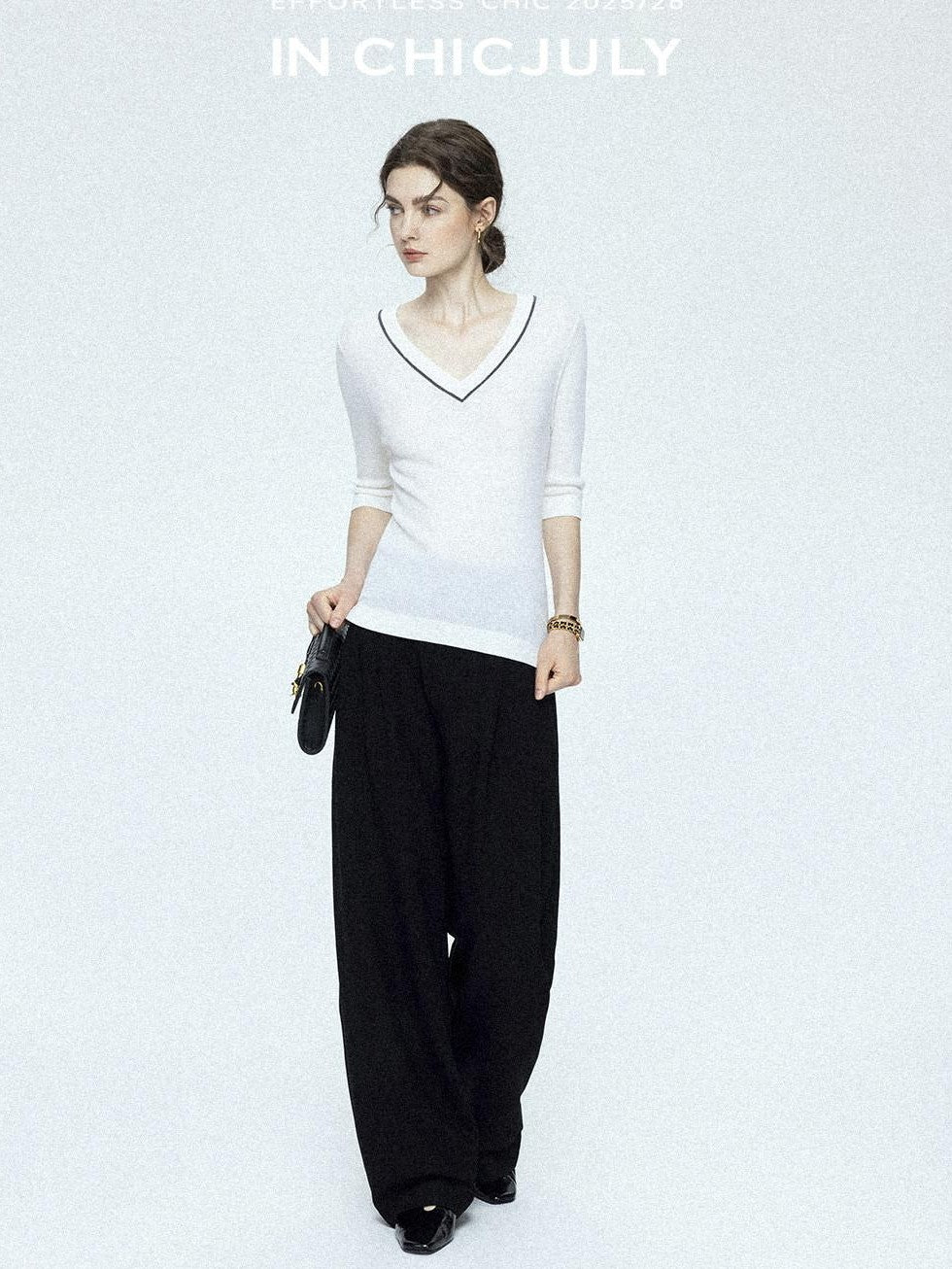 chicjuly Tailored Tapered Non Iron High Waist Women's Wool Lyocell Blend Wide-leg Pants