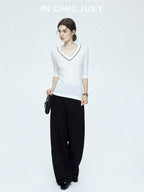 chicjuly Tailored Tapered Non Iron High Waist Women's Wool Lyocell Blend Wide-leg Pants