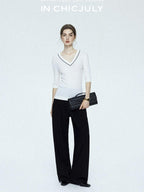 chicjuly Tailored Tapered Non Iron High Waist Women's Wool Lyocell Blend Wide-leg Pants