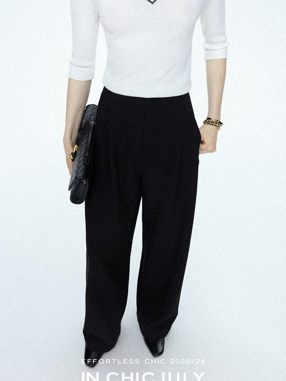 chicjuly Tailored Tapered Non Iron High Waist Women's Wool Lyocell Blend Wide-leg Pants
