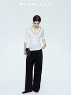 chicjuly Tailored Tapered Non Iron High Waist Women's Wool Lyocell Blend Wide-leg Pants