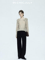 chicjuly Tailored Tapered Non Iron High Waist Women's Wool Lyocell Blend Wide-leg Pants