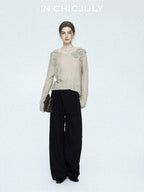 chicjuly Tailored Tapered Non Iron High Waist Women's Wool Lyocell Blend Wide-leg Pants
