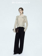 chicjuly Tailored Tapered Non Iron High Waist Women's Wool Lyocell Blend Wide-leg Pants