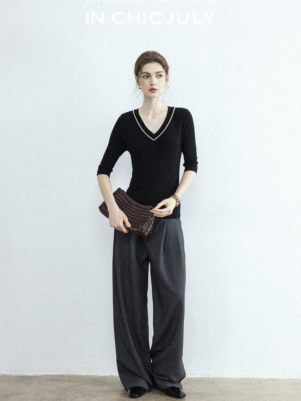 chicjuly Tailored Tapered Non Iron High Waist Women's Wool Lyocell Blend Wide-leg Pants