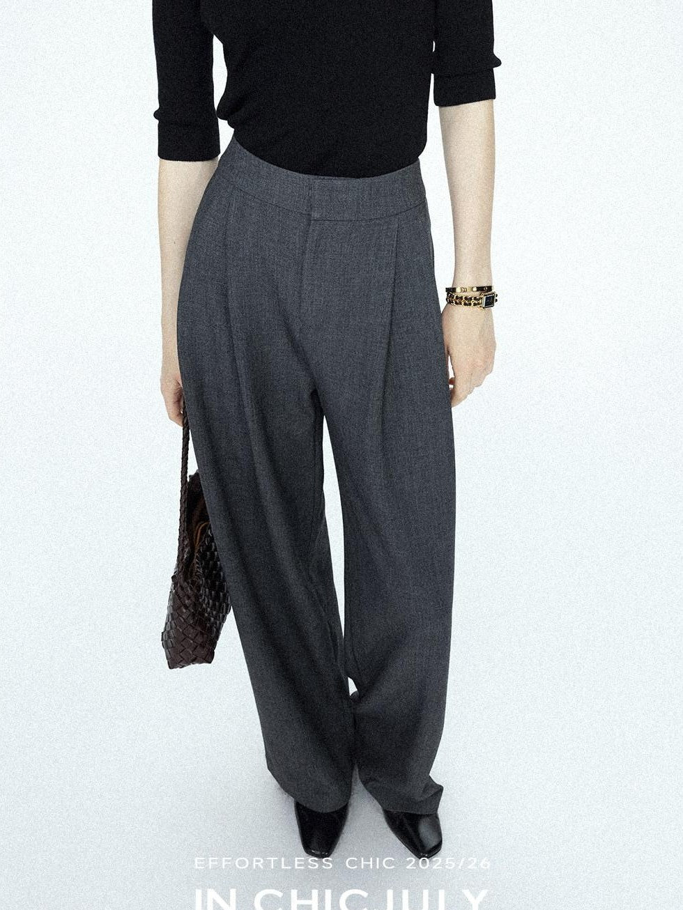 chicjuly Tailored Tapered Non Iron High Waist Women's Wool Lyocell Blend Wide-leg Pants