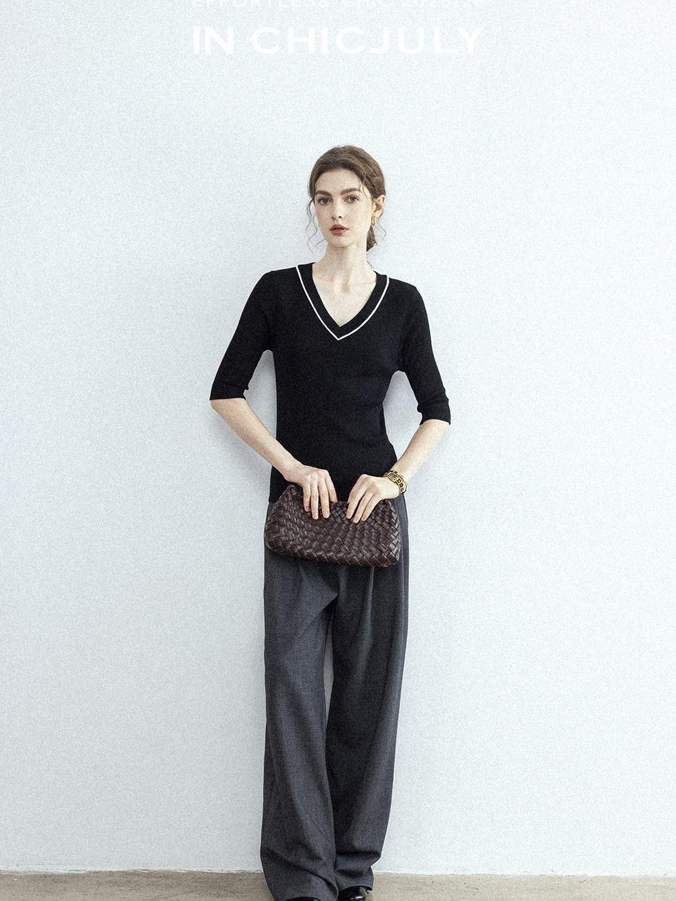 chicjuly Tailored Tapered Non Iron High Waist Women's Wool Lyocell Blend Wide-leg Pants