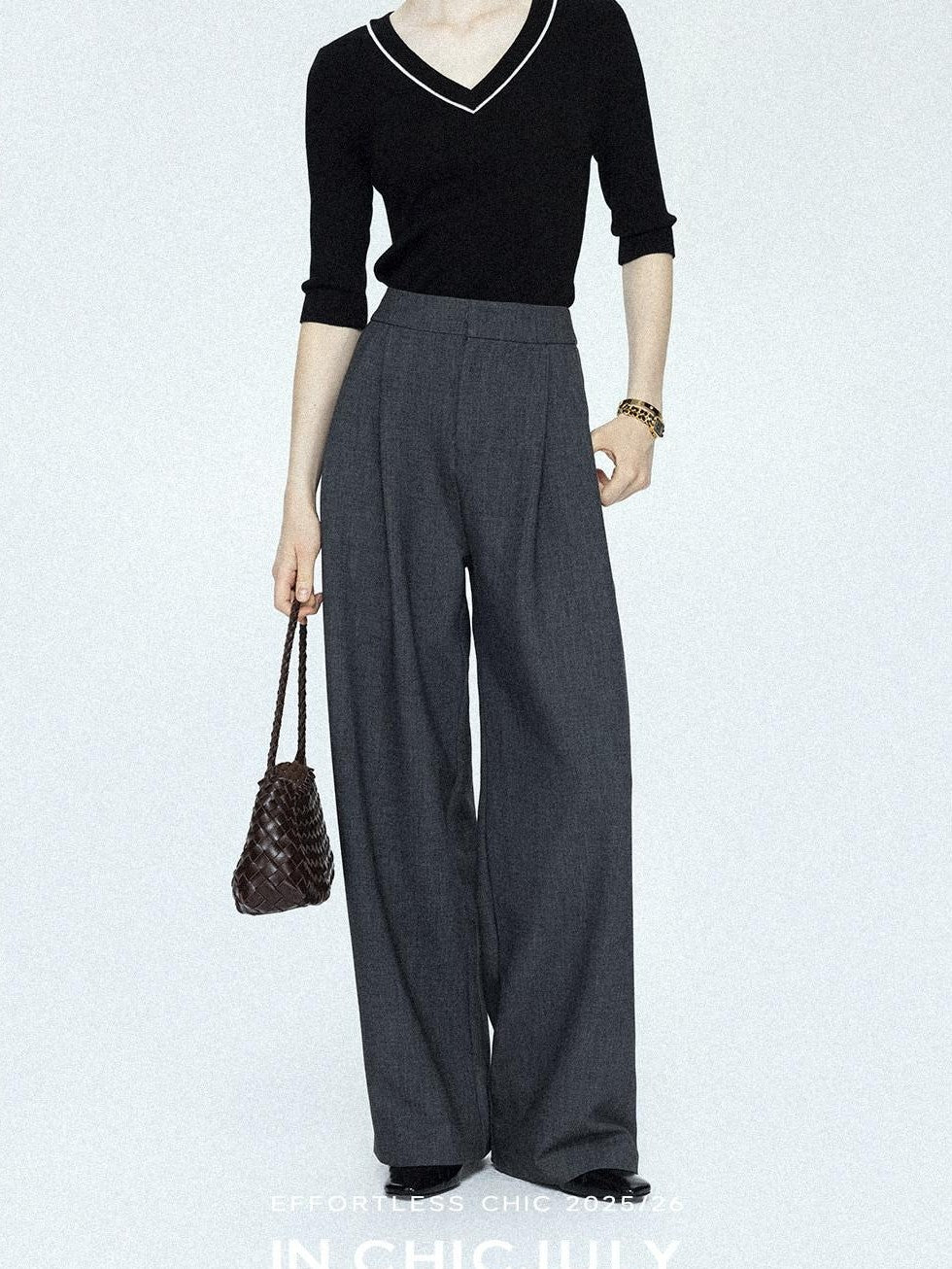 chicjuly Tailored Tapered Non Iron High Waist Women's Wool Lyocell Blend Wide-leg Pants