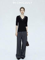 chicjuly Tailored Tapered Non Iron High Waist Women's Wool Lyocell Blend Wide-leg Pants