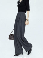 chicjuly Tailored Tapered Non Iron High Waist Women's Wool Lyocell Blend Wide-leg Pants